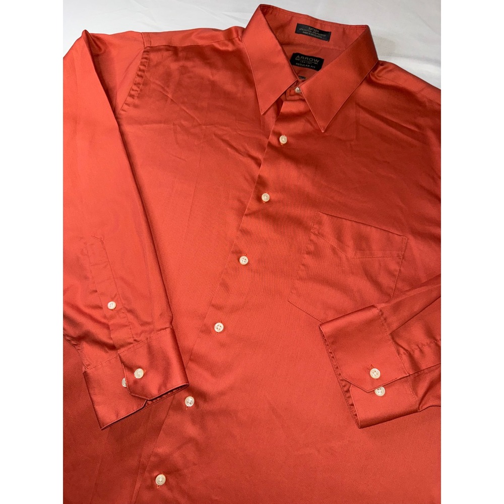Arrow USA 1851 Mens Large Burnt Orange Sateen Reg. Fit Dress Shirt L 17.5 34/35